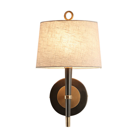 Minimalist Black-Brass Wall Sconce Light: Fabric Taper Lamp For Corridor