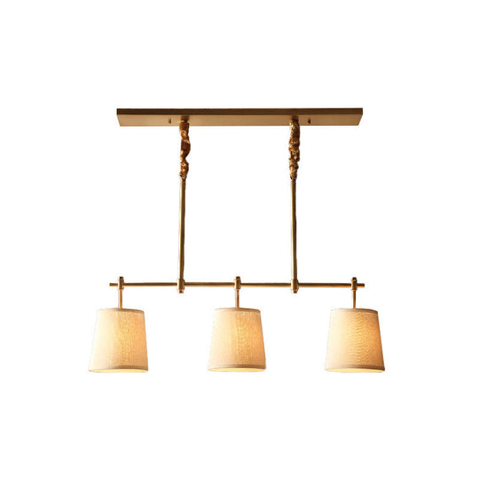 Modern Gold Pendant Lamp With 3-Lights & Cone Fabric Shade - Perfect For Dining Rooms Island