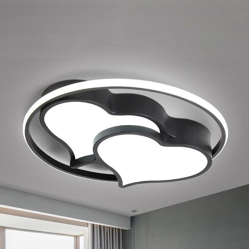 Contemporary 2-Heart Acrylic and Metal Flush Mount Ceiling Light for Living Room