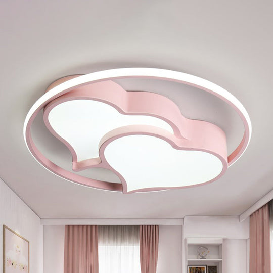 Contemporary 2-Heart Acrylic and Metal Flush Mount Ceiling Light for Living Room