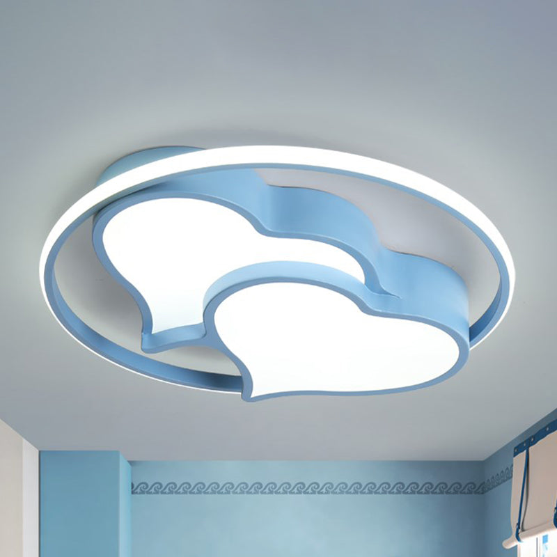 Contemporary 2-Heart Acrylic and Metal Flush Mount Ceiling Light for Living Room