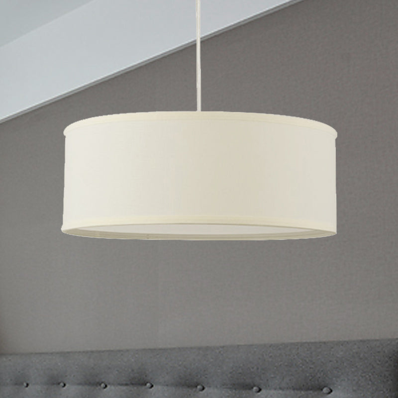 12"/16"/19.5" Dia Cylinder Suspension Pendant - Contemporary White LED Fabric Hanging Lamp