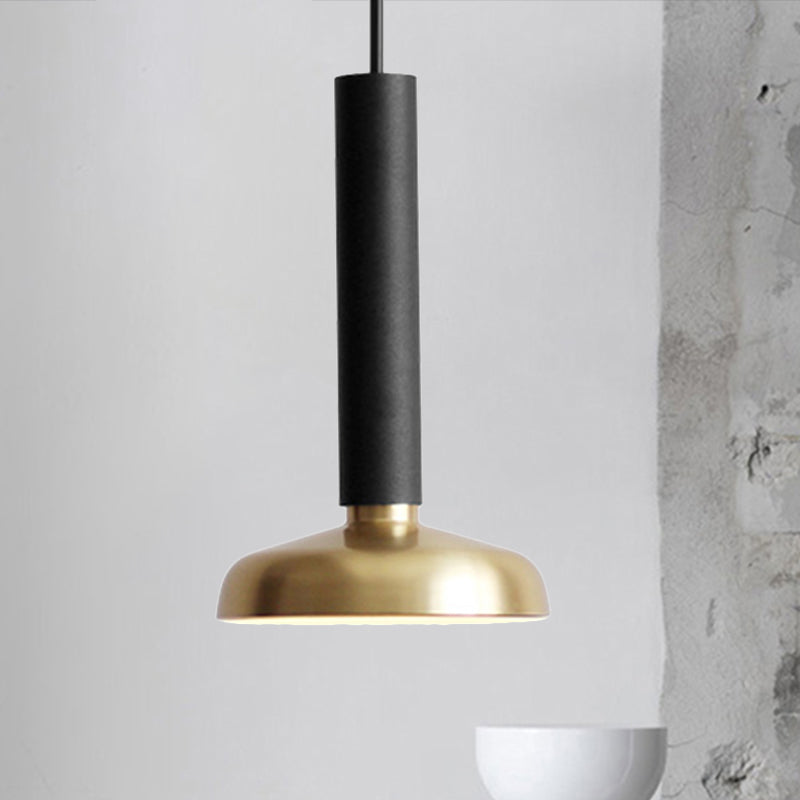 Modern Dome Shade Pendant Light With Cylinder Stem For Bedroom Black