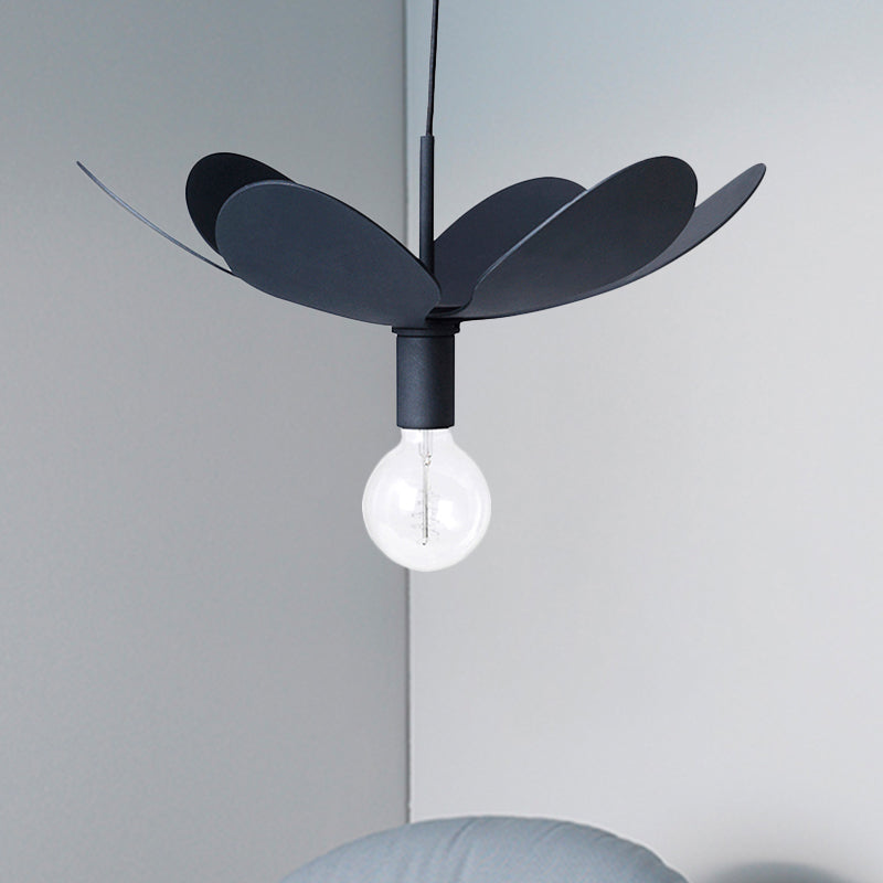 12"/19.5" Wide Minimal Ceiling Pendant Light with Metal Flower Shade - 1-Light Black/White Fixture for Living Room