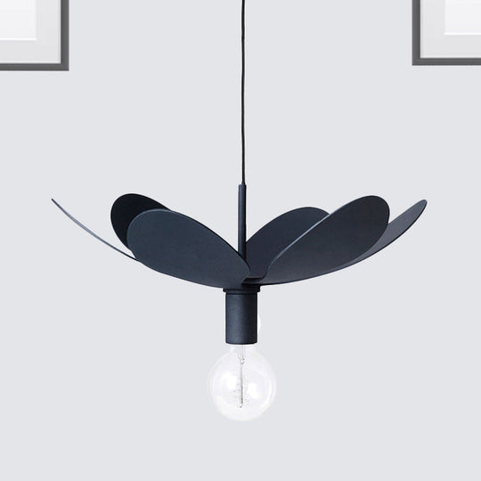 12"/19.5" Wide Minimal Ceiling Pendant Light with Metal Flower Shade - 1-Light Black/White Fixture for Living Room