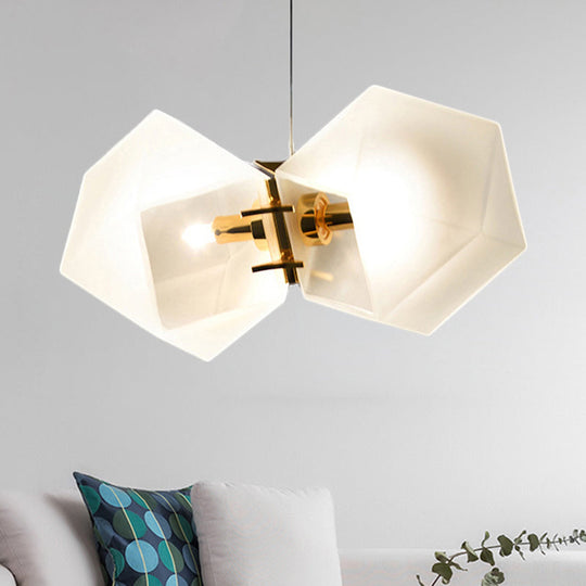 Geometric White Glass Shade Chandelier Kit: Modern Gold Led Hanging Lamp For Living Room - 2/4/6