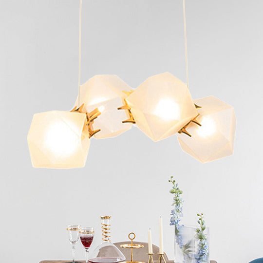 Geometric White Glass Shade Chandelier Kit: Modern Gold Led Hanging Lamp For Living Room - 2/4/6