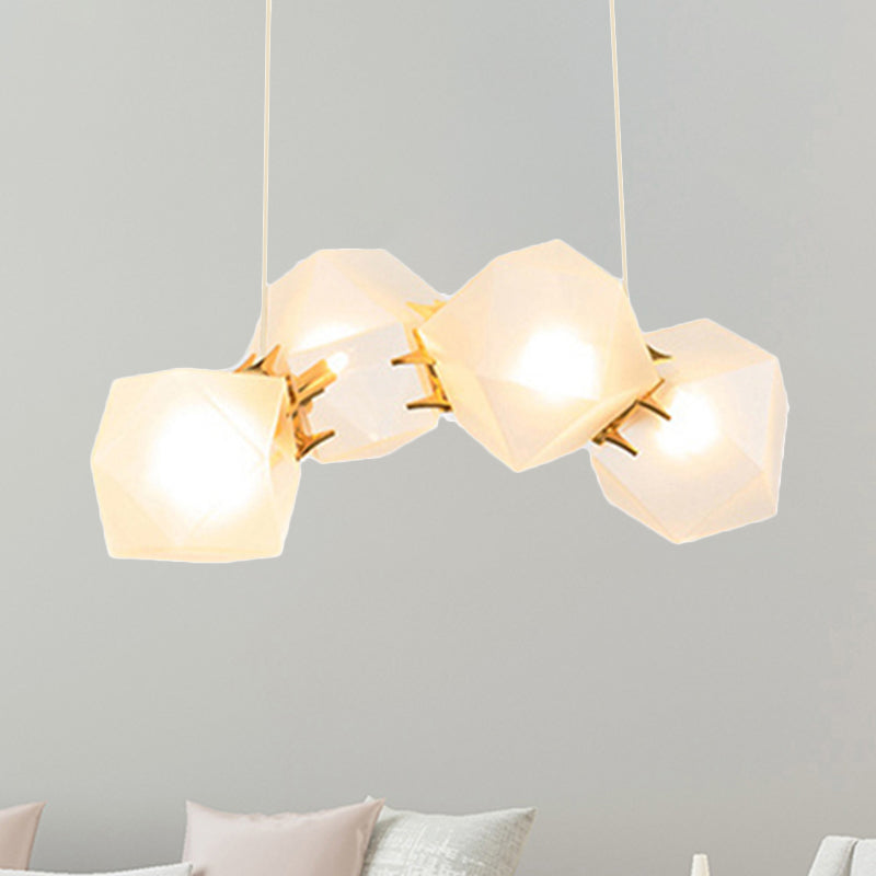 Geometric White Glass Shade Chandelier Kit: Modern Gold Led Hanging Lamp For Living Room - 2/4/6