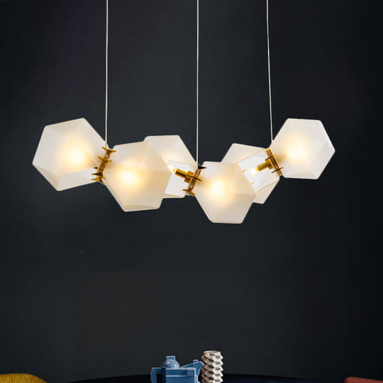 Geometric White Glass Shade Chandelier Kit: Modern Gold Led Hanging Lamp For Living Room - 2/4/6