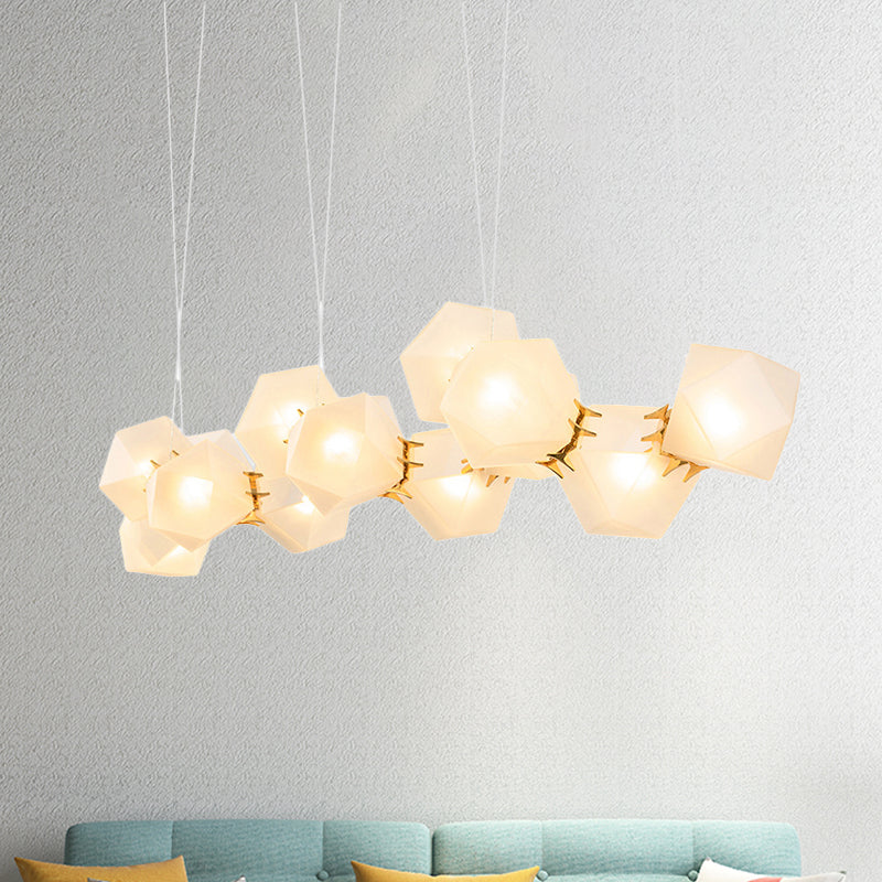 Geometric White Glass Shade Chandelier Kit: Modern Gold Led Hanging Lamp For Living Room - 2/4/6