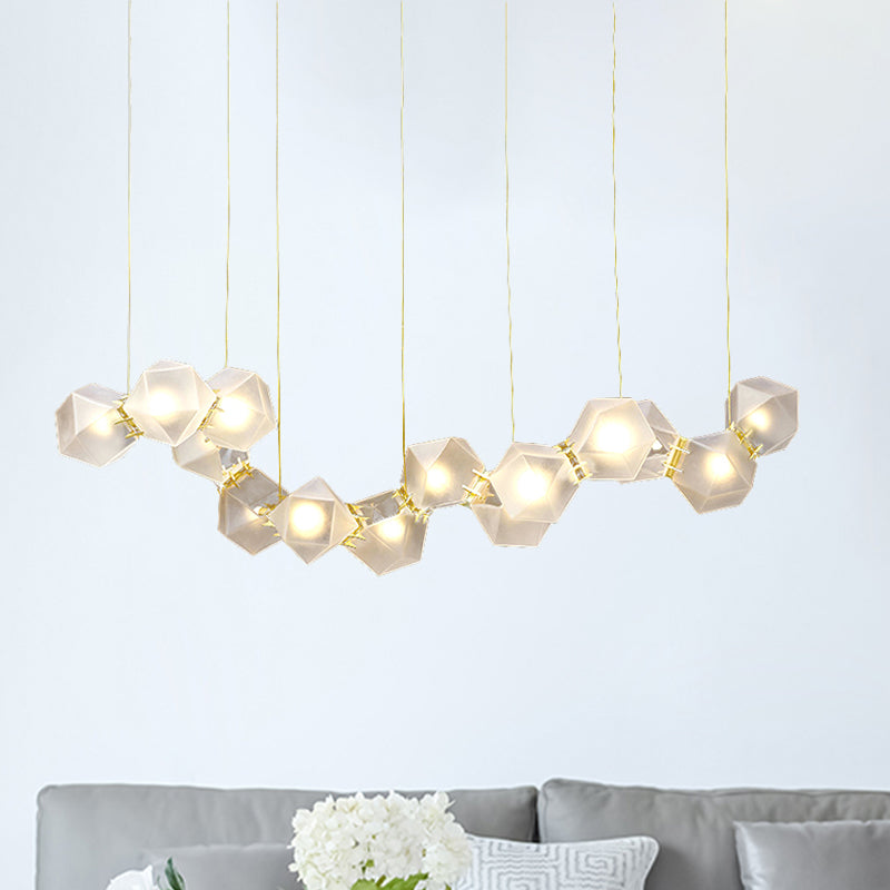 Geometric White Glass Shade Chandelier Kit: Modern Gold Led Hanging Lamp For Living Room - 2/4/6