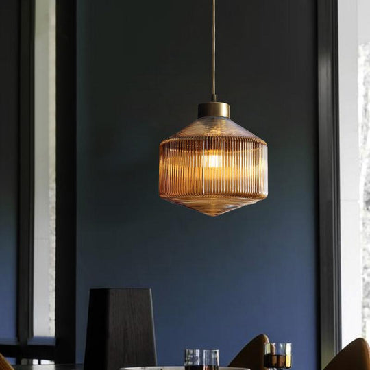 Modern Clear/Amber/Smoke Grey Glass Drum Pendant Light - 1-Light Ceiling Suspension Lamp