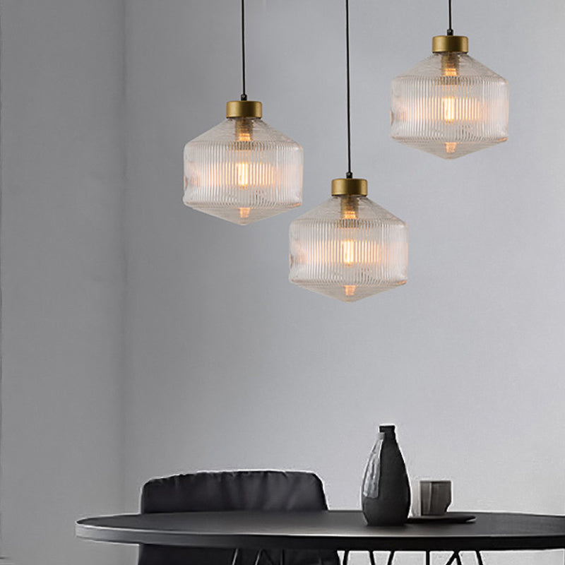 Modern Clear/Amber/Smoke Grey Prismatic Glass 1-Light Drum Pendant Ceiling Lamp