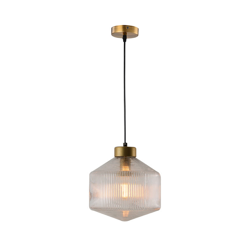 Modern Clear/Amber/Smoke Grey Prismatic Glass 1-Light Drum Pendant Ceiling Lamp