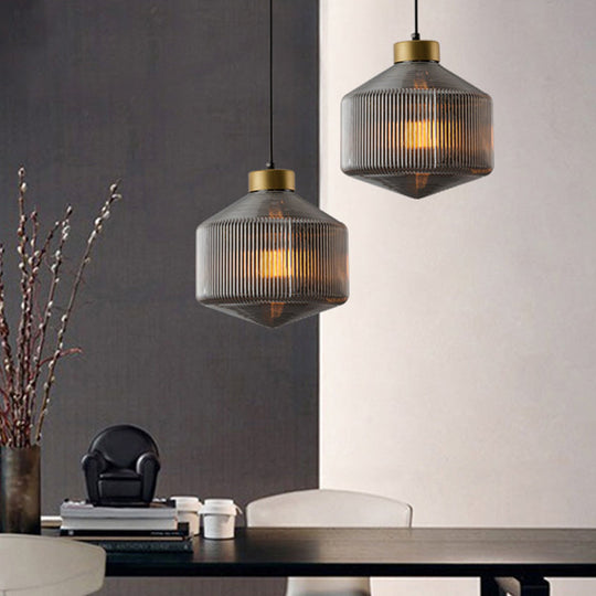 Modern Clear/Amber/Smoke Grey Prismatic Glass 1-Light Drum Pendant Ceiling Lamp