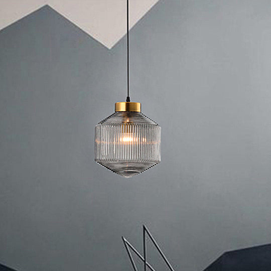 Modern Clear/Amber/Smoke Grey Prismatic Glass 1-Light Drum Pendant Ceiling Lamp