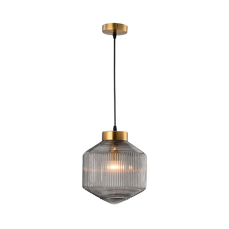 Modern Clear/Amber/Smoke Grey Prismatic Glass 1-Light Drum Pendant Ceiling Lamp