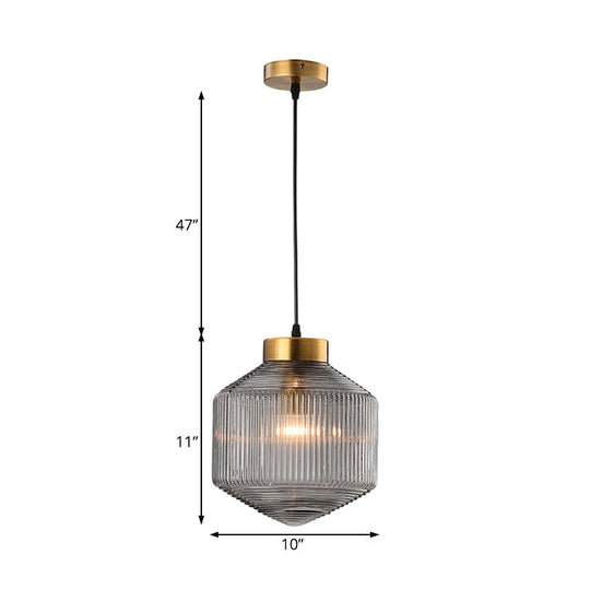 Modern Clear/Amber/Smoke Grey Prismatic Glass 1-Light Drum Pendant Ceiling Lamp