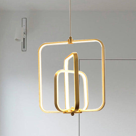 Modern Black/Gold Led Chandelier Pendant For Living Room: 3-Square Acrylic Ceiling Light