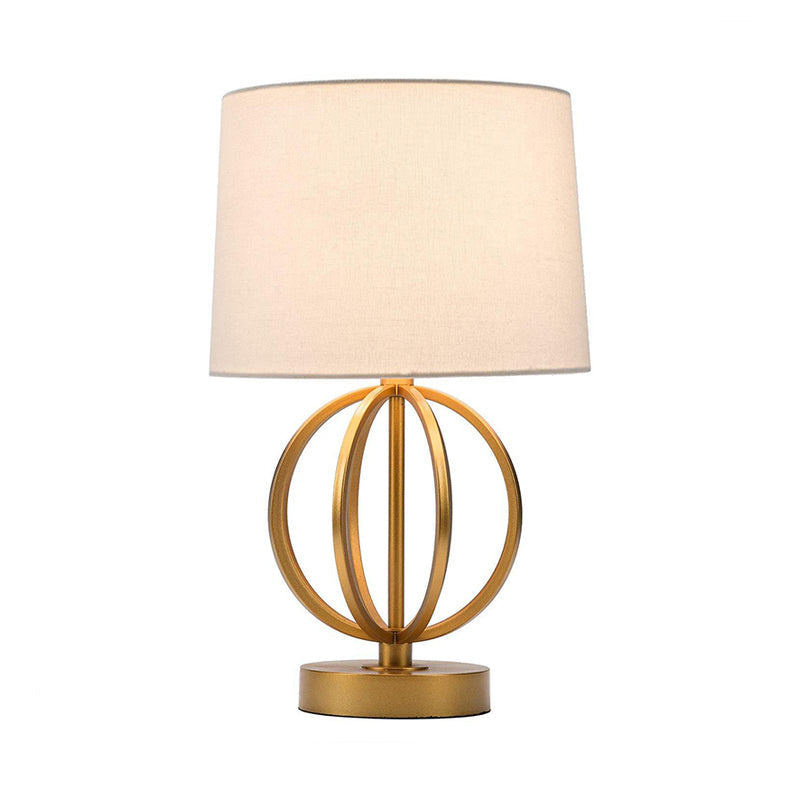 Traditional Drum Task Lighting Desk Lamp In White With Gold Metal Accent - Includes Fabric Shade And