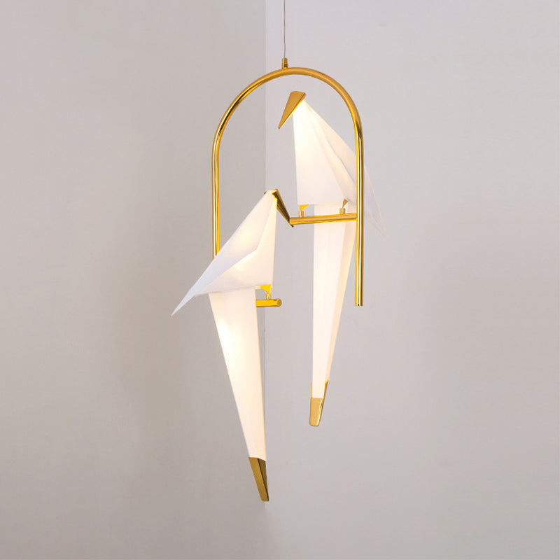 Modernist Plastic Birdie Chandelier - 2/3 Lights Gold Finish Metal Ring Warm/White Light 2 / Warm