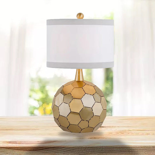 Traditional Globe Metal Desk Lamp - Brass 1-Head Reading Light With White Fabric Shade