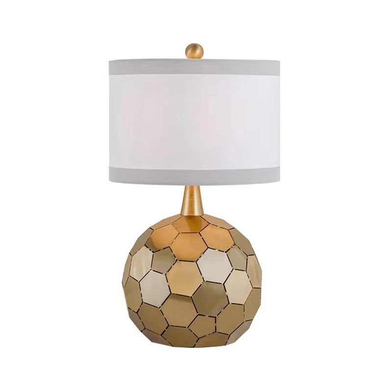 Traditional Globe Metal Desk Lamp - Brass 1-Head Reading Light With White Fabric Shade