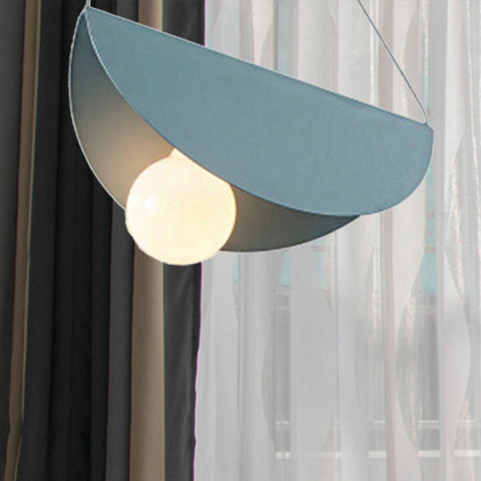 Nordic Style Fold Circle Pendant Light - Metal Suspension For Corridor And Cafe Blue