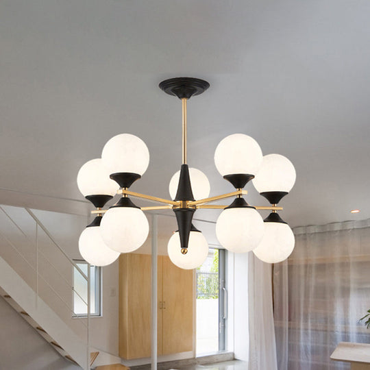 Modern White Glass Chandelier Pendant With Black Led Lights - Ideal For Dining Room