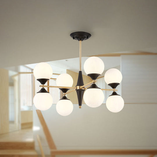 Modern White Glass Chandelier Pendant With Black Led Lights - Ideal For Dining Room