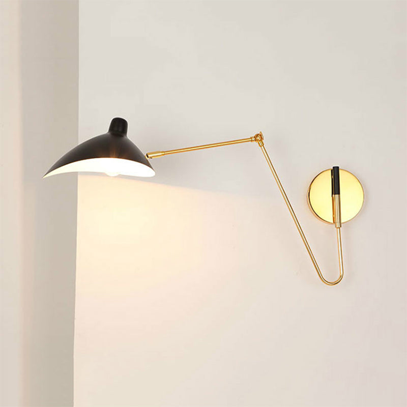 Modern Style Duckbill Shade Wall Lamp With Metallic Finish Black Sconce Lighting Straight/Curved Arm