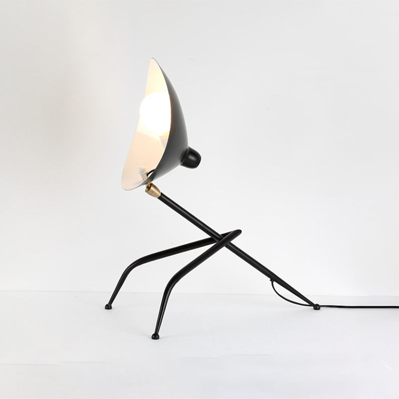 Modern Tripod Table Lamp With Sleek Duckbill Shade - 1-Light Metal Study Room Light In Black