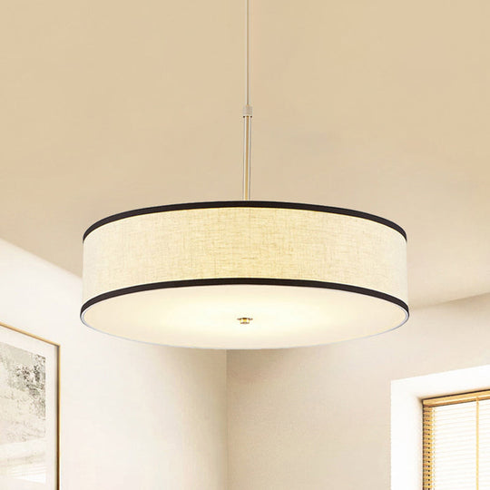 Simple Fabric Drum Ceiling Pendant Light - Beige Hanging Lamp Kit 16/19.5/23.5 Dia 3 Lights / 16