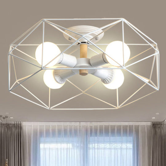 Contemporary Geometric Semi Flush Mount Light With Wire-Cage Shade - 3/4/5 Options