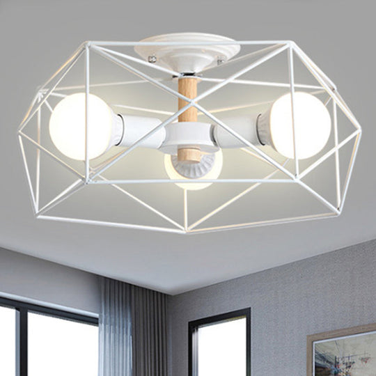 Contemporary Geometric Semi Flush Mount Light With Wire-Cage Shade - 3/4/5 Options