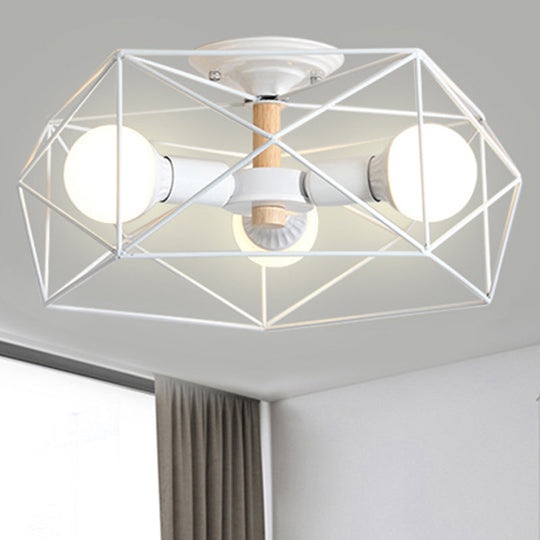 Contemporary Geometric Semi Flush Mount Light With Wire-Cage Shade - 3/4/5 Options