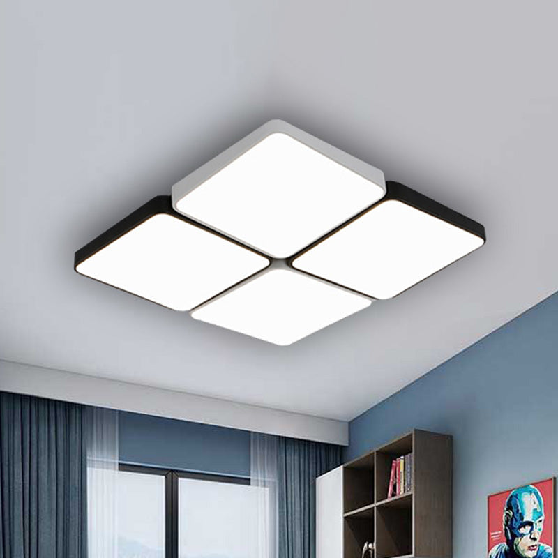 Sleek 4/6-Light Flush Mount with Acrylic Shade - White Rectangular/Squared Ceiling Lamp, Warm/White Light