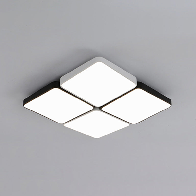 Sleek 4/6-Light Flush Mount with Acrylic Shade - White Rectangular/Squared Ceiling Lamp, Warm/White Light