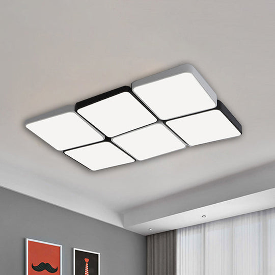 Sleek 4/6-Light Flush Mount with Acrylic Shade - White Rectangular/Squared Ceiling Lamp, Warm/White Light