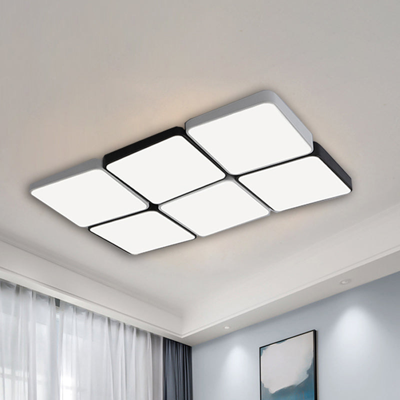 Sleek 4/6-Light Flush Mount with Acrylic Shade - White Rectangular/Squared Ceiling Lamp, Warm/White Light