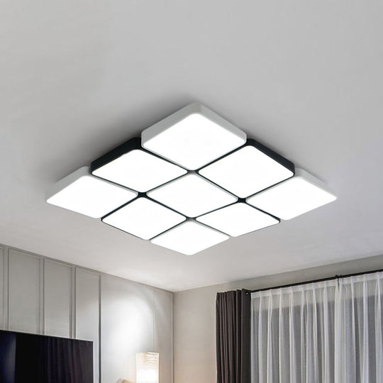 Sleek 4/6-Light Flush Mount with Acrylic Shade - White Rectangular/Squared Ceiling Lamp, Warm/White Light