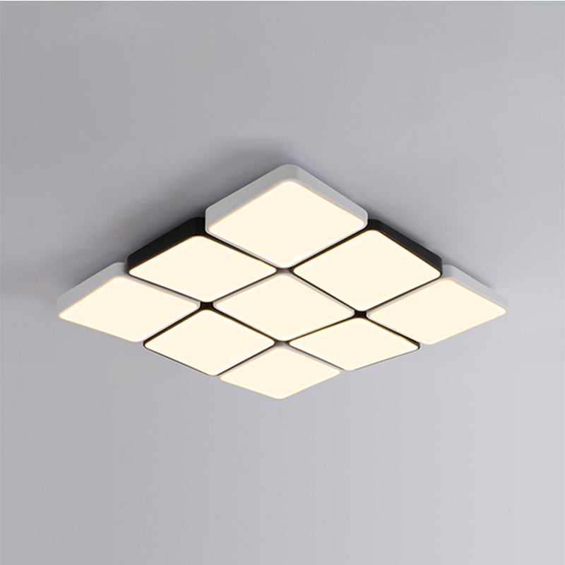 Sleek 4/6-Light Flush Mount with Acrylic Shade - White Rectangular/Squared Ceiling Lamp, Warm/White Light