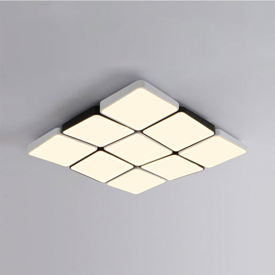 Sleek 4/6-Light Flush Mount with Acrylic Shade - White Rectangular/Squared Ceiling Lamp, Warm/White Light