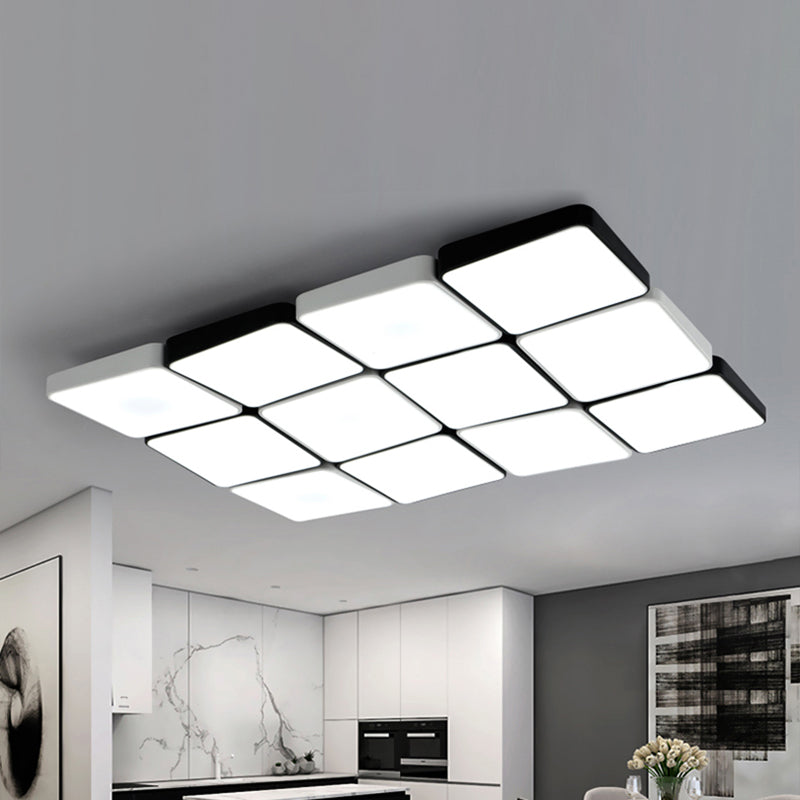 Sleek 4/6-Light Flush Mount with Acrylic Shade - White Rectangular/Squared Ceiling Lamp, Warm/White Light