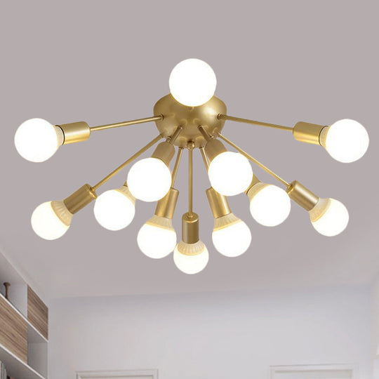 Modern Metal Sputnik Semi Flush Mount Ceiling Light – 8/12 Lights in White/Black/Gold for Living Room