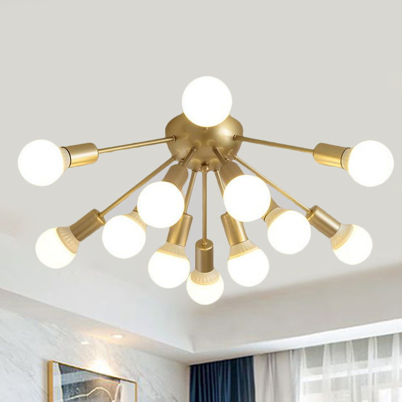 Modern Metal Sputnik Semi Flush Mount Ceiling Light – 8/12 Lights in White/Black/Gold for Living Room