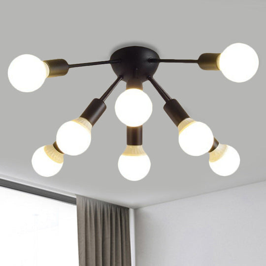 Modern Metal Sputnik Semi Flush Mount Ceiling Light – 8/12 Lights in White/Black/Gold for Living Room