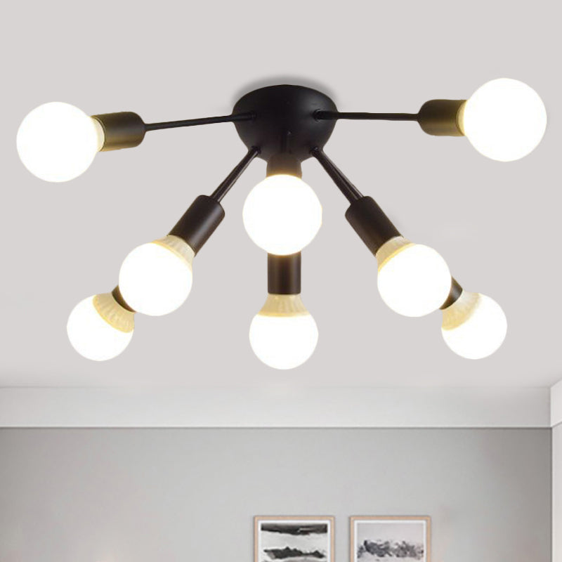 Modern Metal Sputnik Semi Flush Mount Ceiling Light – 8/12 Lights in White/Black/Gold for Living Room