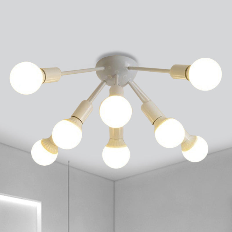 Modern Metal Sputnik Semi Flush Mount Ceiling Light – 8/12 Lights in White/Black/Gold for Living Room