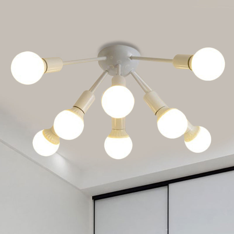 Modern Metal Sputnik Semi Flush Mount Ceiling Light – 8/12 Lights in White/Black/Gold for Living Room